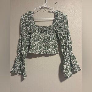NWT Francesca’s Smocked Crop Top with Bell Sleeves